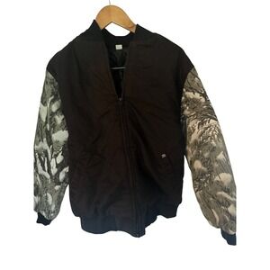 New Sage Country Camo Jacket Men's Small Black Bomber Style Made in USA